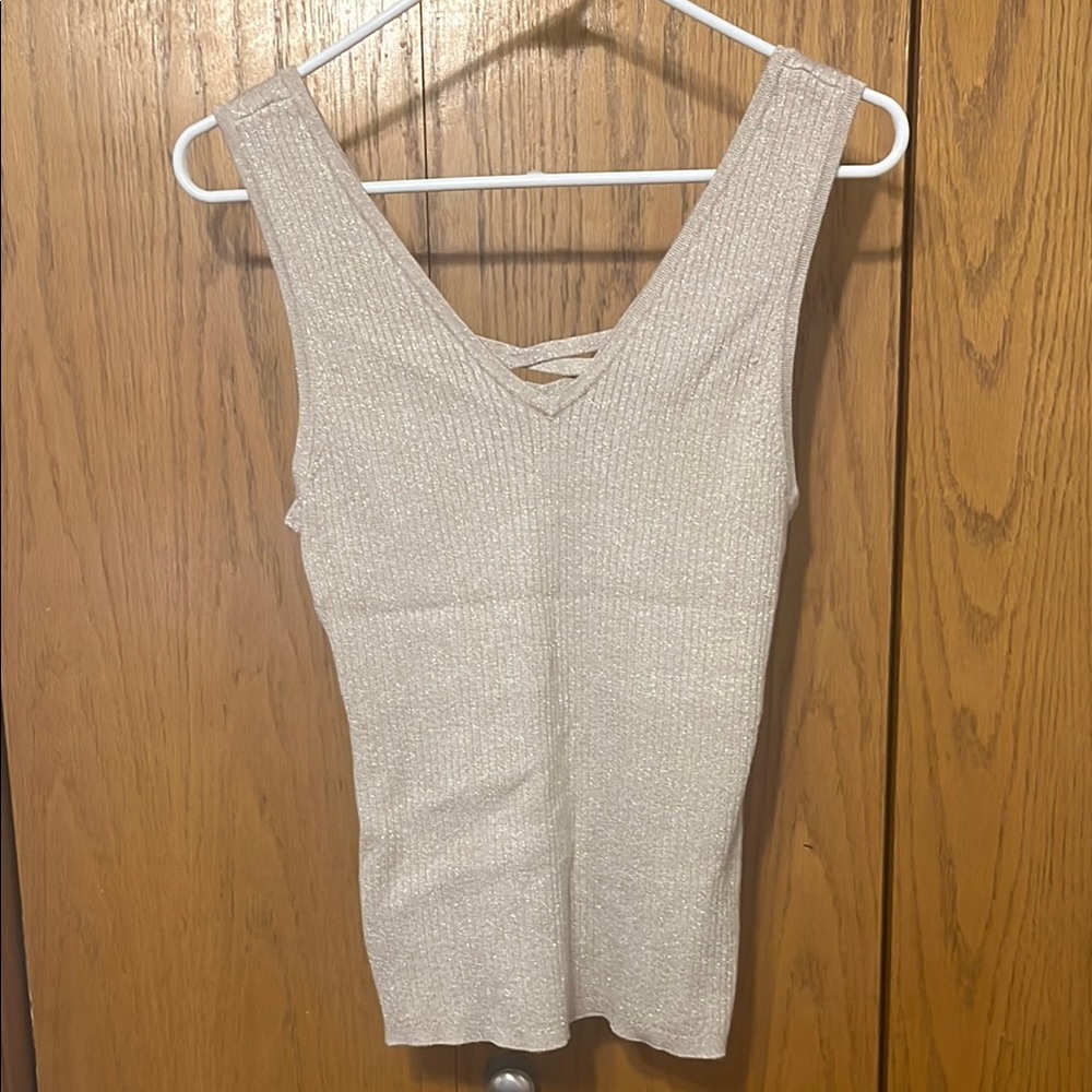 White House Black Market Metallic Cream Tank Top - Picture 2 of 3